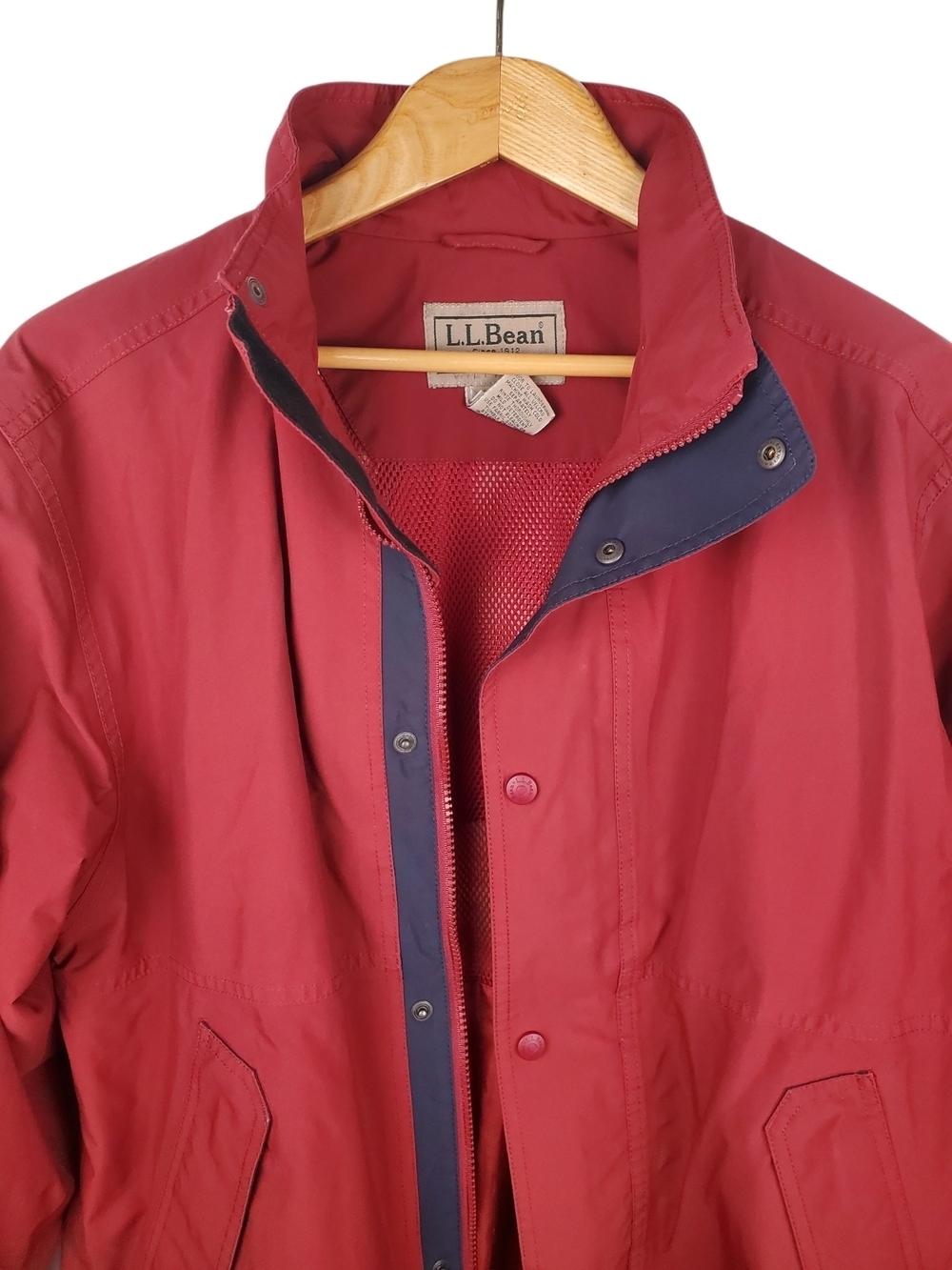 VTG 90s L.L.Bean Red Bomber Jacket Full Zip Snap Pockets Mesh Lined MED. #254 - Picture 2 of 13